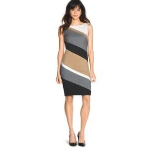 WHITE HOUSE BLACK MARKET Colorblock Sleeveless Sheath Dress Size 8 Tan Gray